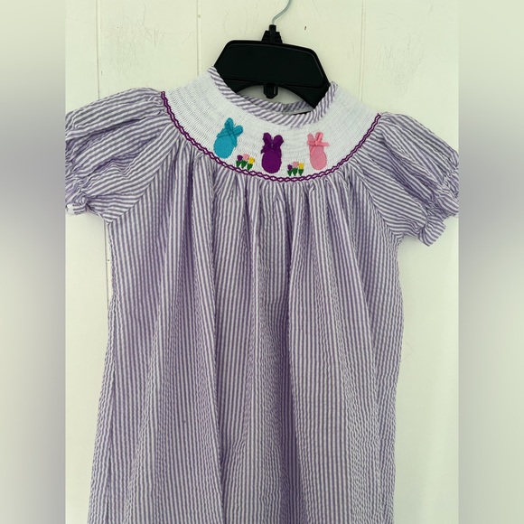 Lil Cactus Girls Lavender White Smocked Bishop Peeps Bunny Dress Size 6 - Picture 4 of 14